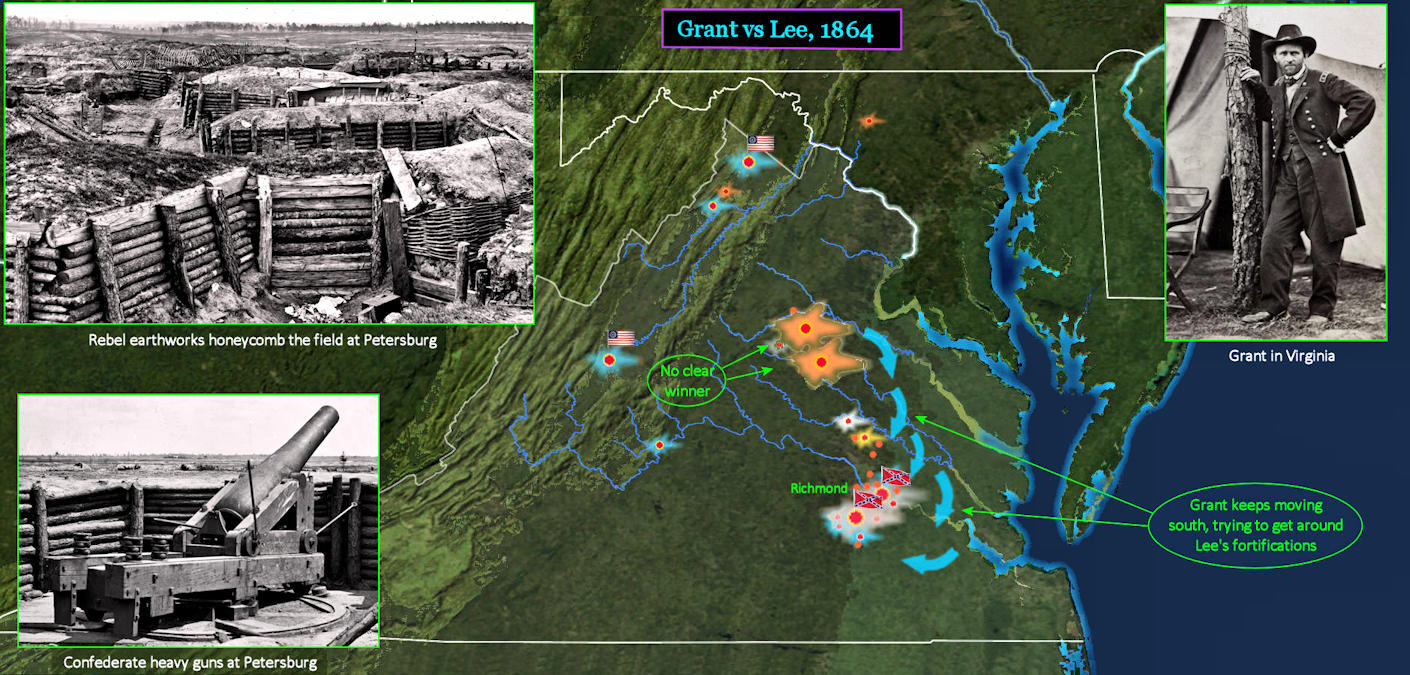 Grant vs Lee, defense of Richmond, 1864 map